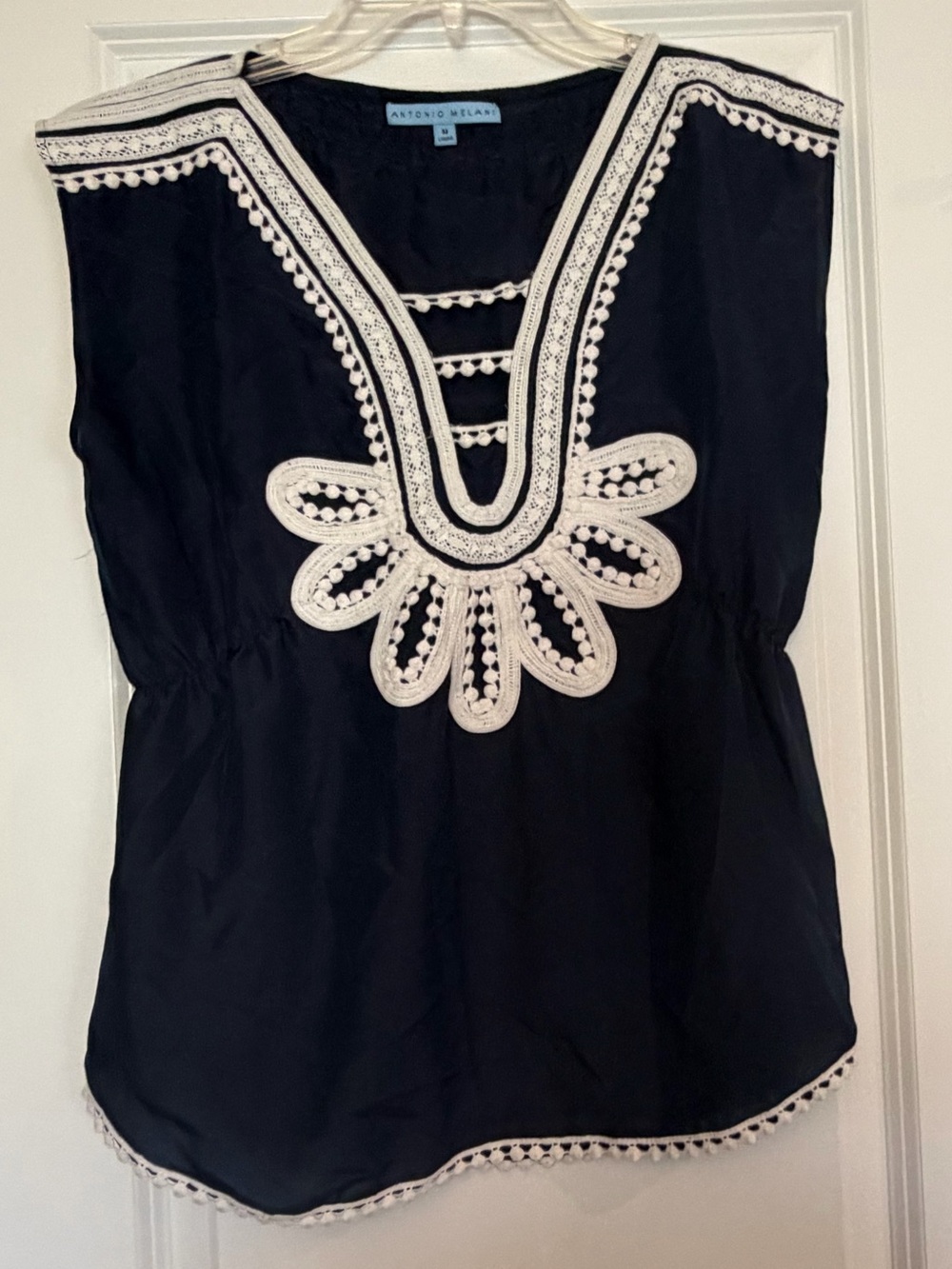 ANTONIO MELANI Navy Camisole with Cream Crochet Detail